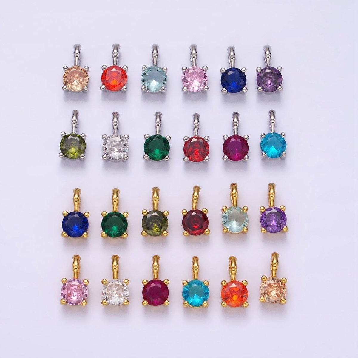 Gold Vermeil Cubic Zirconia CZ Birthstone Bamboo Bail Personalized Charm in Gold & Silver | AG160 - AG183