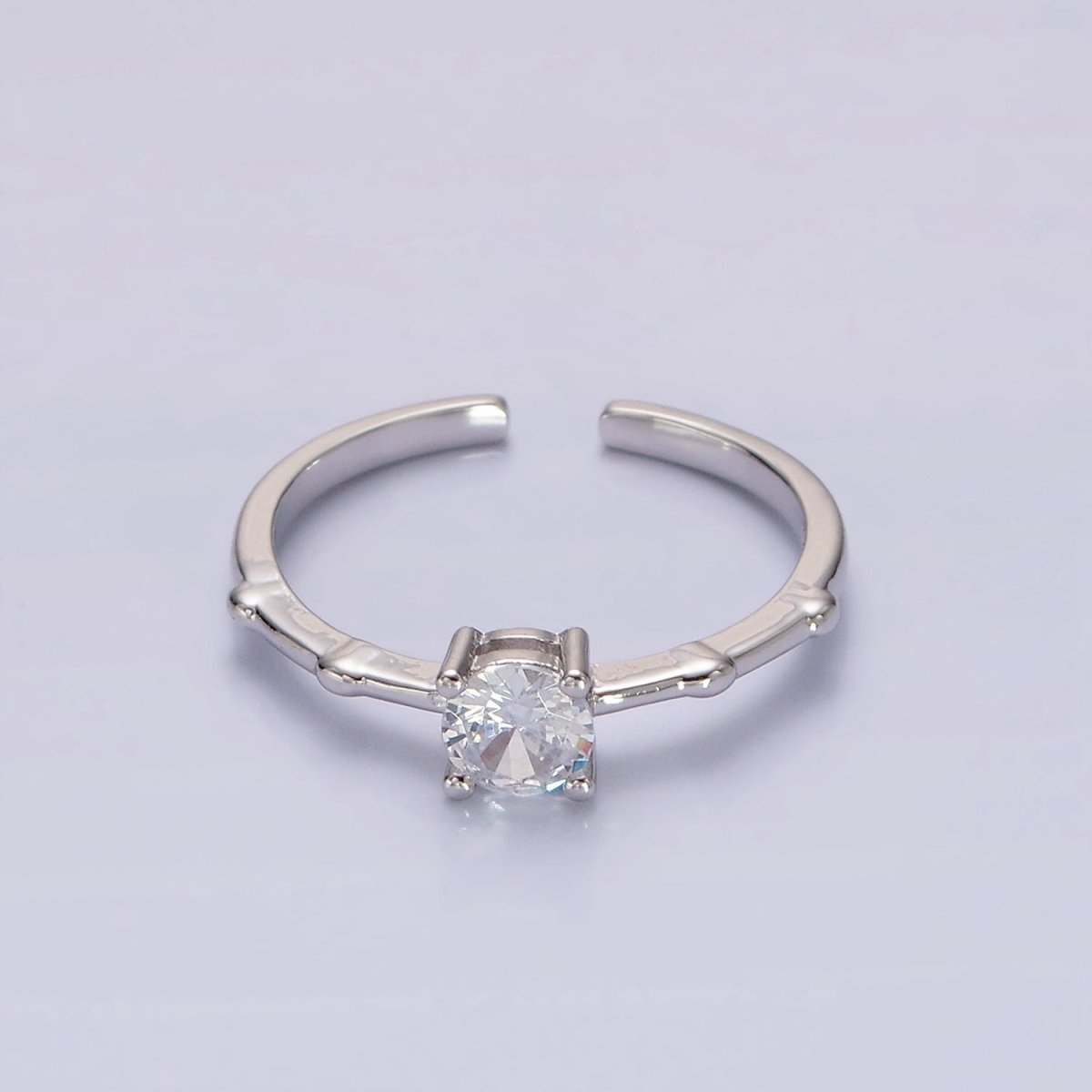 Gold Vermeil Cubic Zirconia CZ Birthstone Personalized Solitaire Bamboo Ring in Gold & Silver | O1006 - O1029