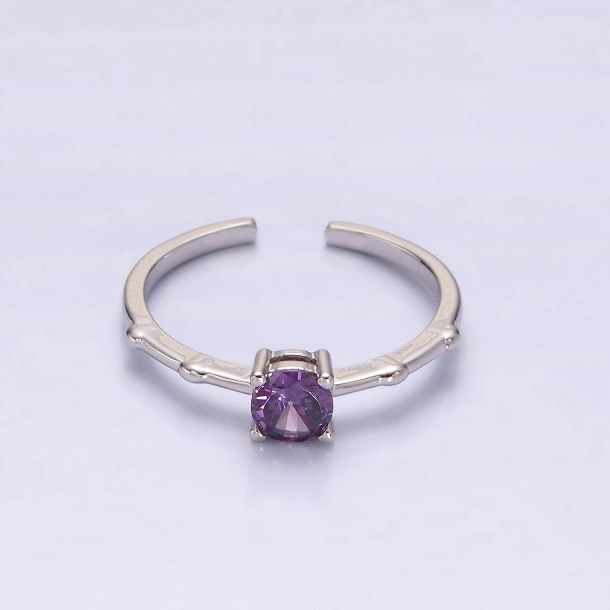 Gold Vermeil Cubic Zirconia CZ Birthstone Personalized Solitaire Bamboo Ring in Gold & Silver | O1006 - O1029