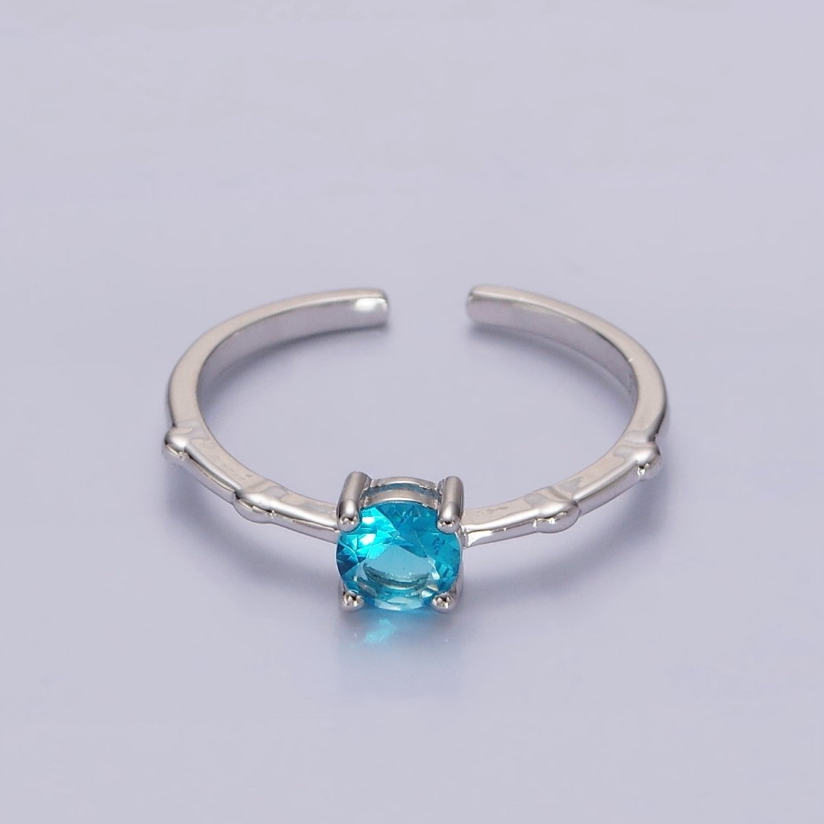 Gold Vermeil Cubic Zirconia CZ Birthstone Personalized Solitaire Bamboo Ring in Gold & Silver | O1006 - O1029