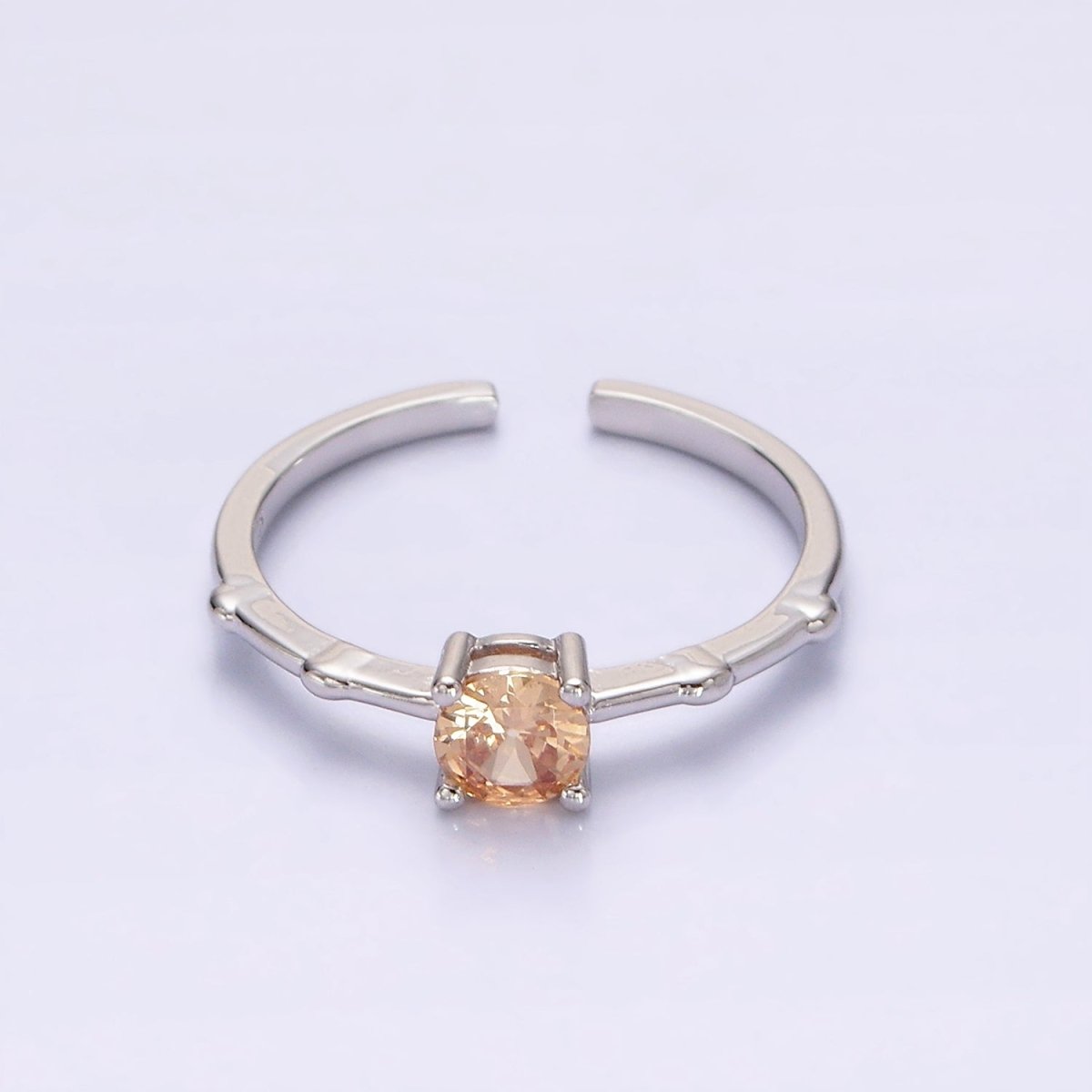 Gold Vermeil Cubic Zirconia CZ Birthstone Personalized Solitaire Bamboo Ring in Gold & Silver | O1006 - O1029