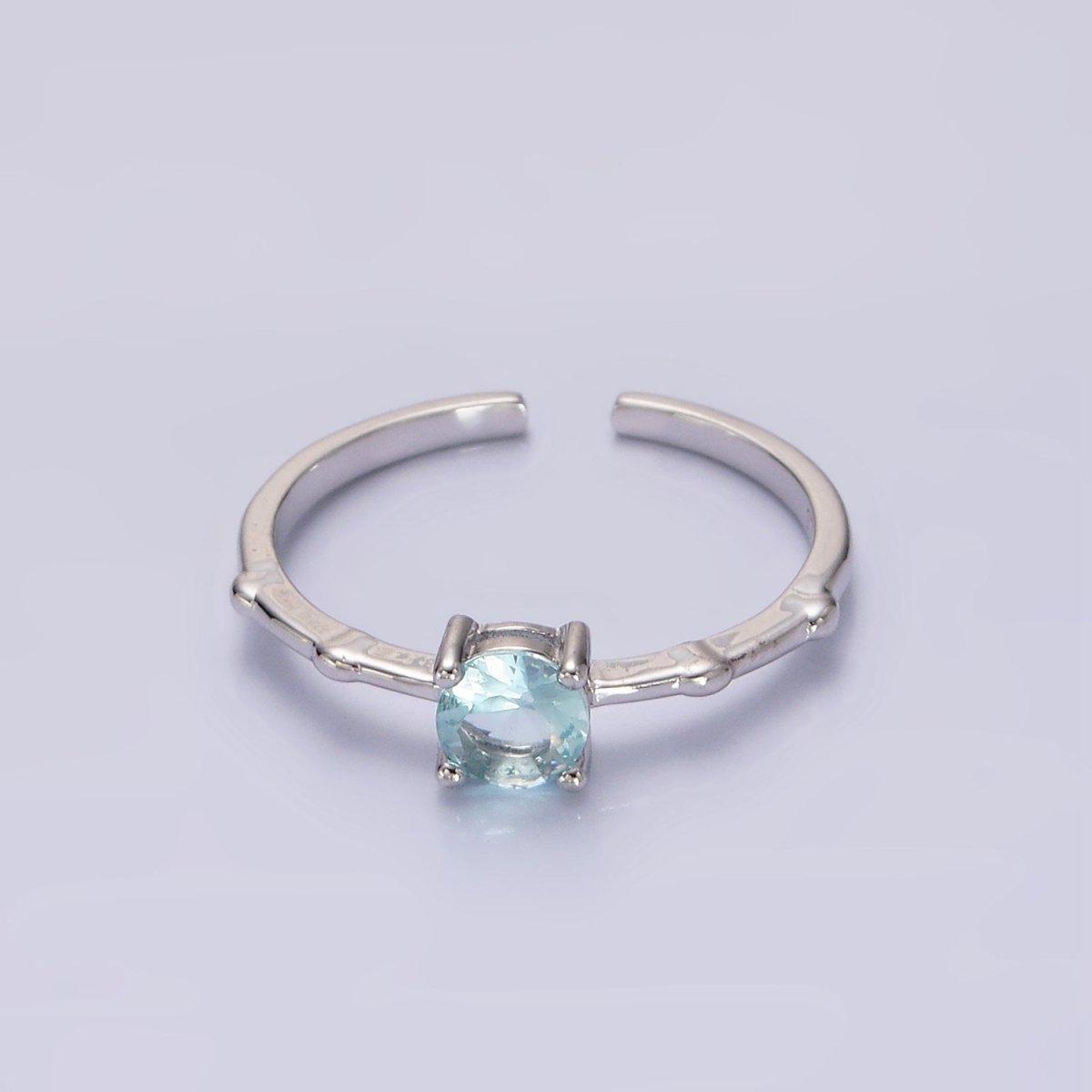 Gold Vermeil Cubic Zirconia CZ Birthstone Personalized Solitaire Bamboo Ring in Gold & Silver | O1006 - O1029