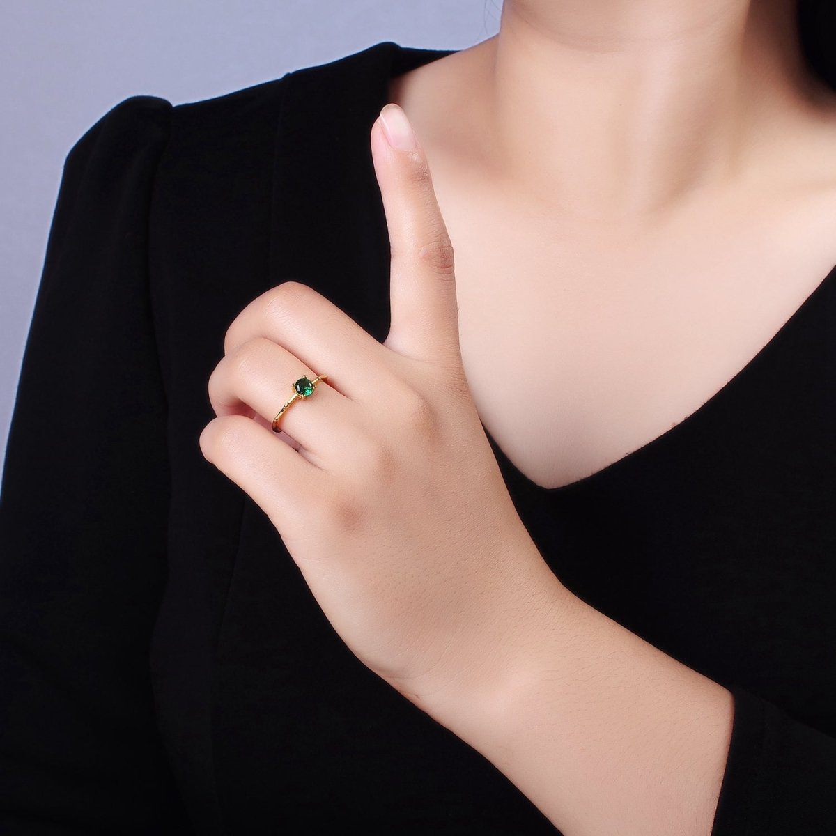 Gold Vermeil Cubic Zirconia CZ Birthstone Personalized Solitaire Bamboo Ring in Gold & Silver | O1006 - O1029