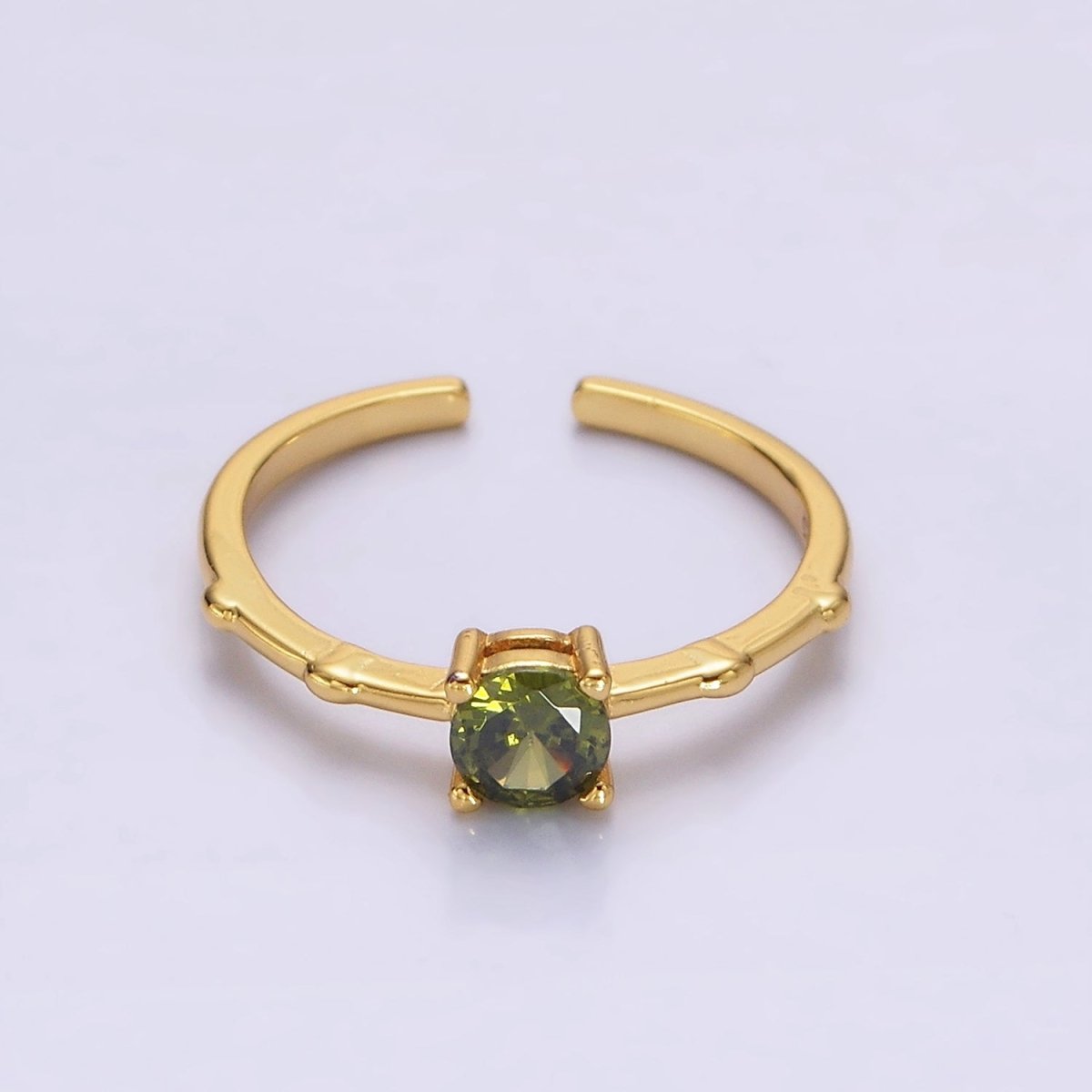 Gold Vermeil Cubic Zirconia CZ Birthstone Personalized Solitaire Bamboo Ring in Gold & Silver | O1006 - O1029