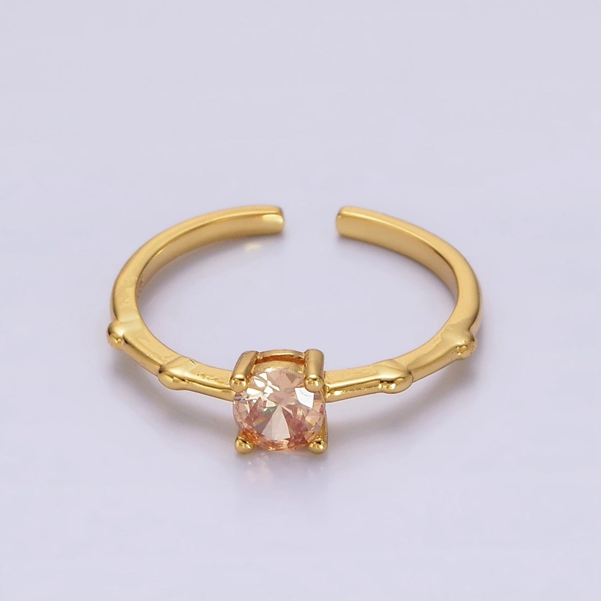 Gold Vermeil Cubic Zirconia CZ Birthstone Personalized Solitaire Bamboo Ring in Gold & Silver | O1006 - O1029