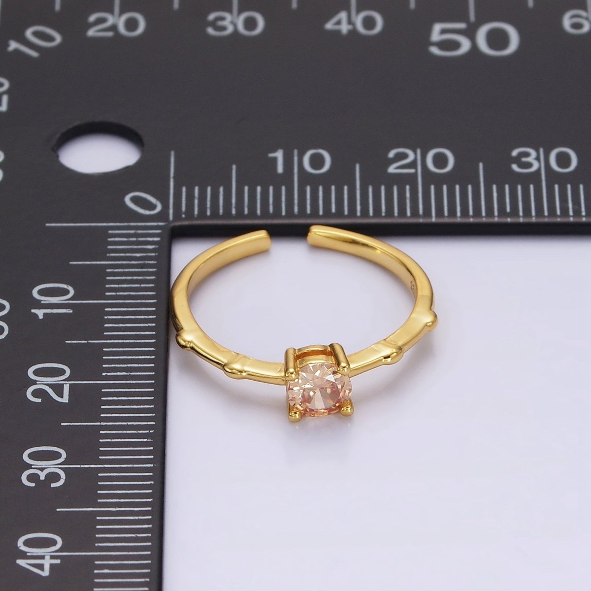 Gold Vermeil Cubic Zirconia CZ Birthstone Personalized Solitaire Bamboo Ring in Gold & Silver | O1006 - O1029
