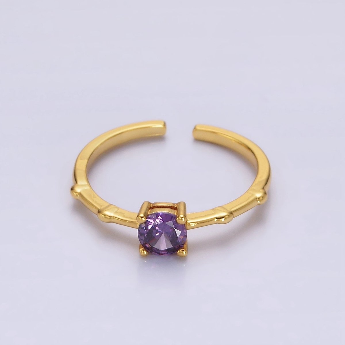 Gold Vermeil Cubic Zirconia CZ Birthstone Personalized Solitaire Bamboo Ring in Gold & Silver | O1006 - O1029