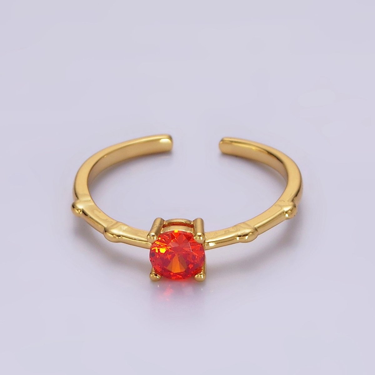 Gold Vermeil Cubic Zirconia CZ Birthstone Personalized Solitaire Bamboo Ring in Gold & Silver | O1006 - O1029