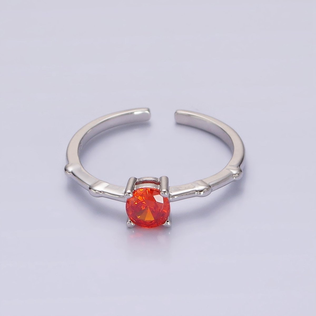 Gold Vermeil Cubic Zirconia CZ Birthstone Personalized Solitaire Bamboo Ring in Gold & Silver | O1006 - O1029