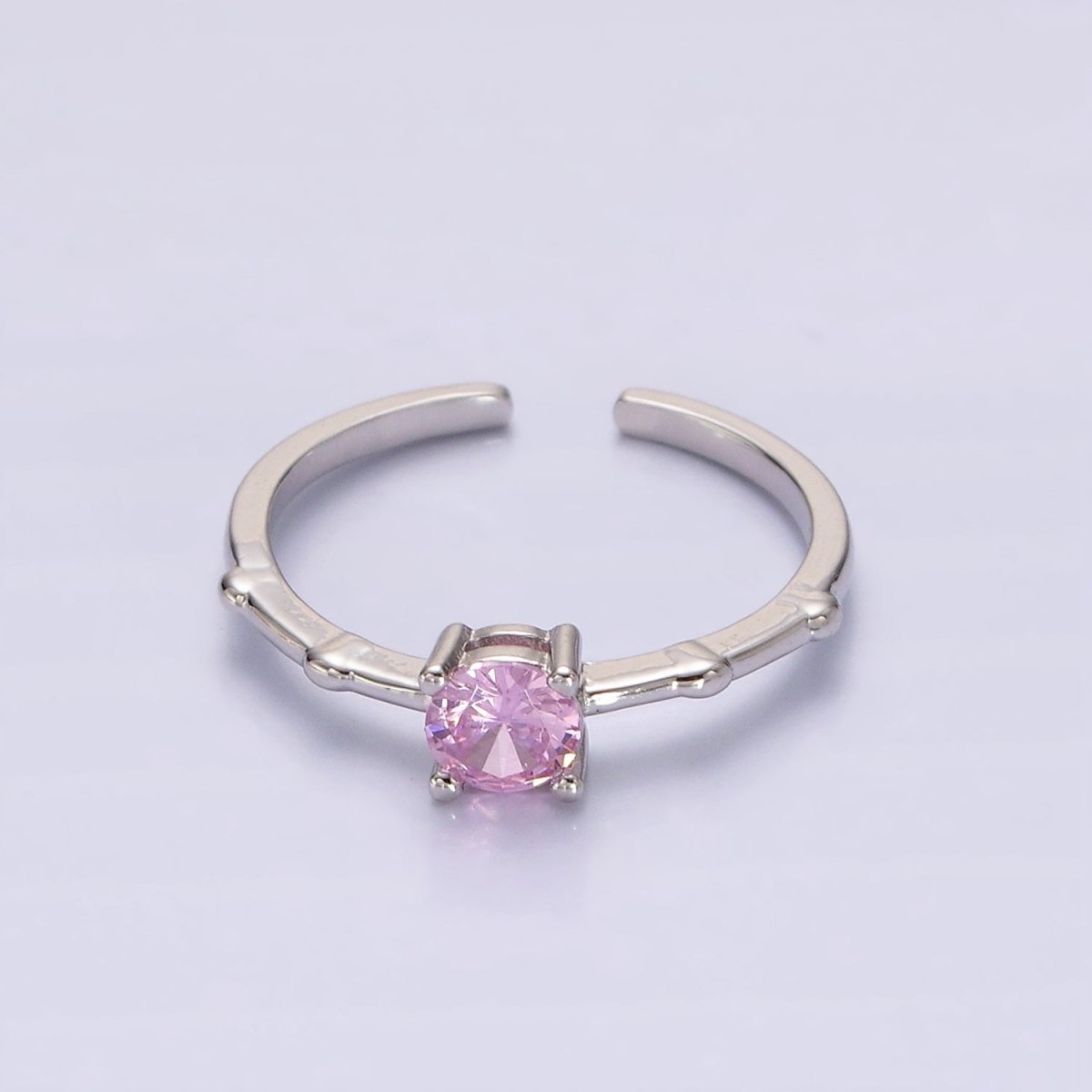 Gold Vermeil Cubic Zirconia CZ Birthstone Personalized Solitaire Bamboo Ring in Gold & Silver | O1006 - O1029