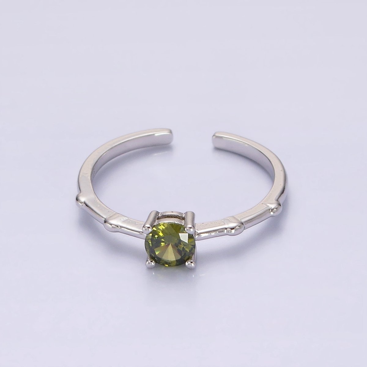 Gold Vermeil Cubic Zirconia CZ Birthstone Personalized Solitaire Bamboo Ring in Gold & Silver | O1006 - O1029