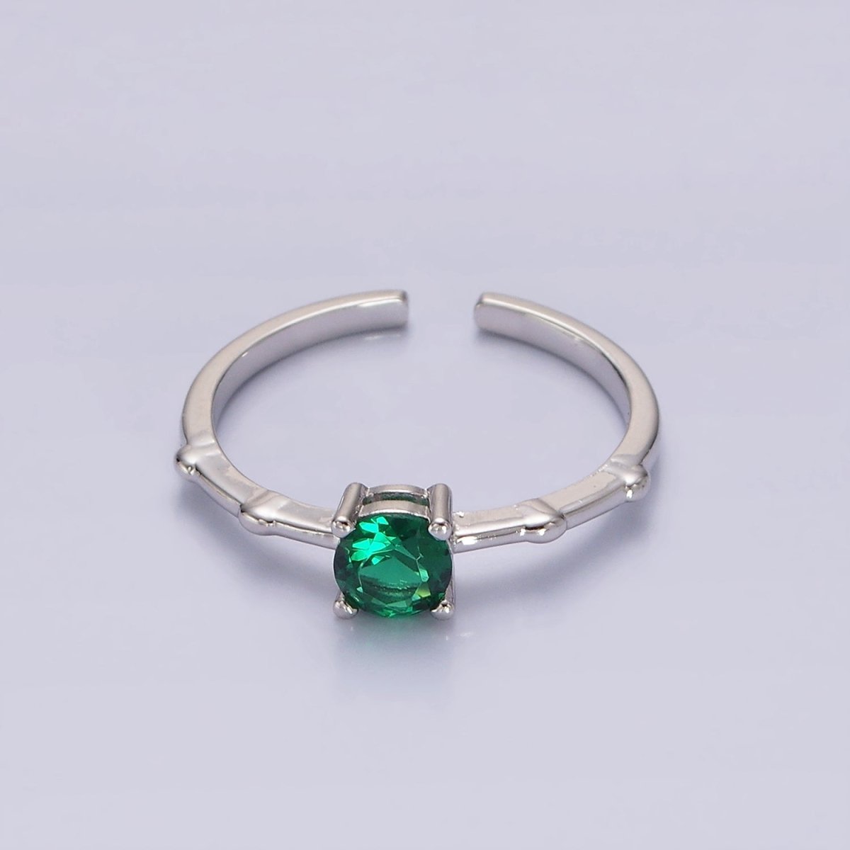 Gold Vermeil Cubic Zirconia CZ Birthstone Personalized Solitaire Bamboo Ring in Gold & Silver | O1006 - O1029