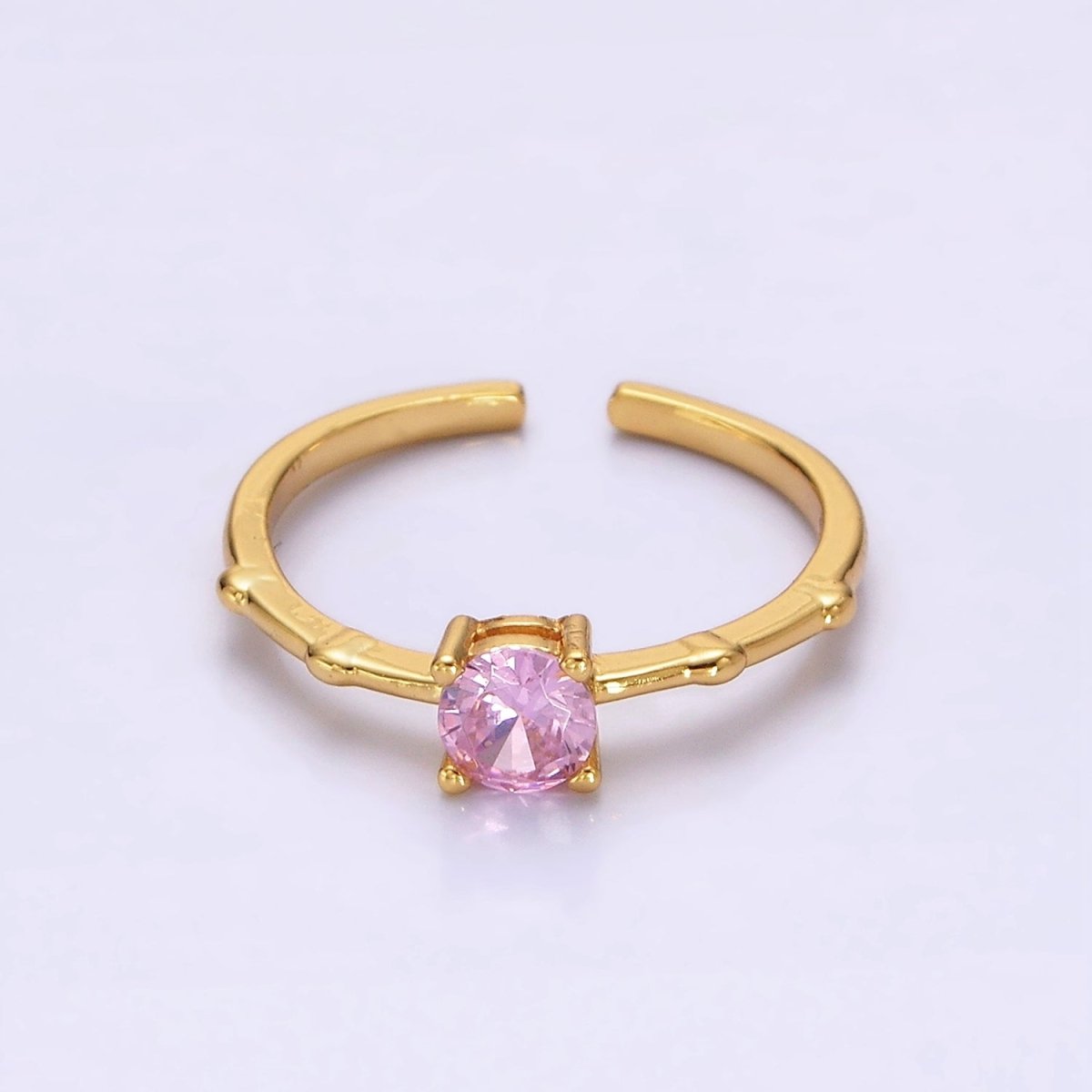 Gold Vermeil Cubic Zirconia CZ Birthstone Personalized Solitaire Bamboo Ring in Gold & Silver | O1006 - O1029