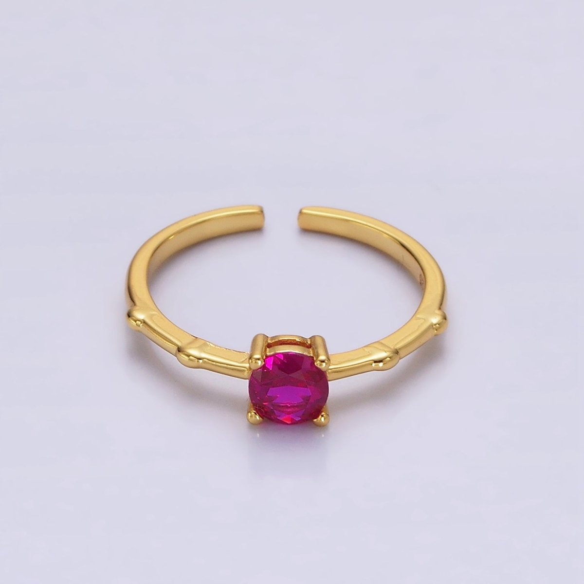 Gold Vermeil Cubic Zirconia CZ Birthstone Personalized Solitaire Bamboo Ring in Gold & Silver | O1006 - O1029