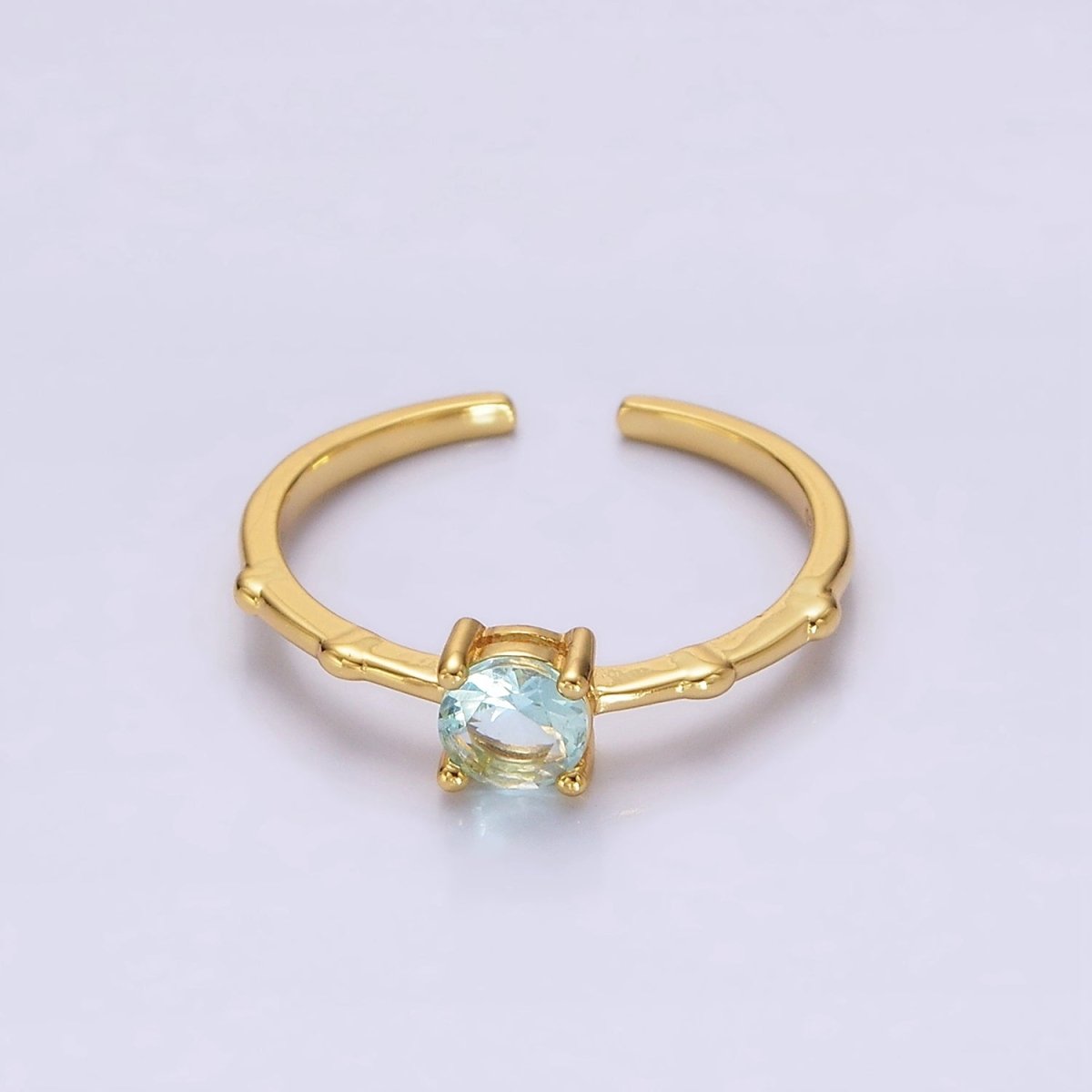 Gold Vermeil Cubic Zirconia CZ Birthstone Personalized Solitaire Bamboo Ring in Gold & Silver | O1006 - O1029