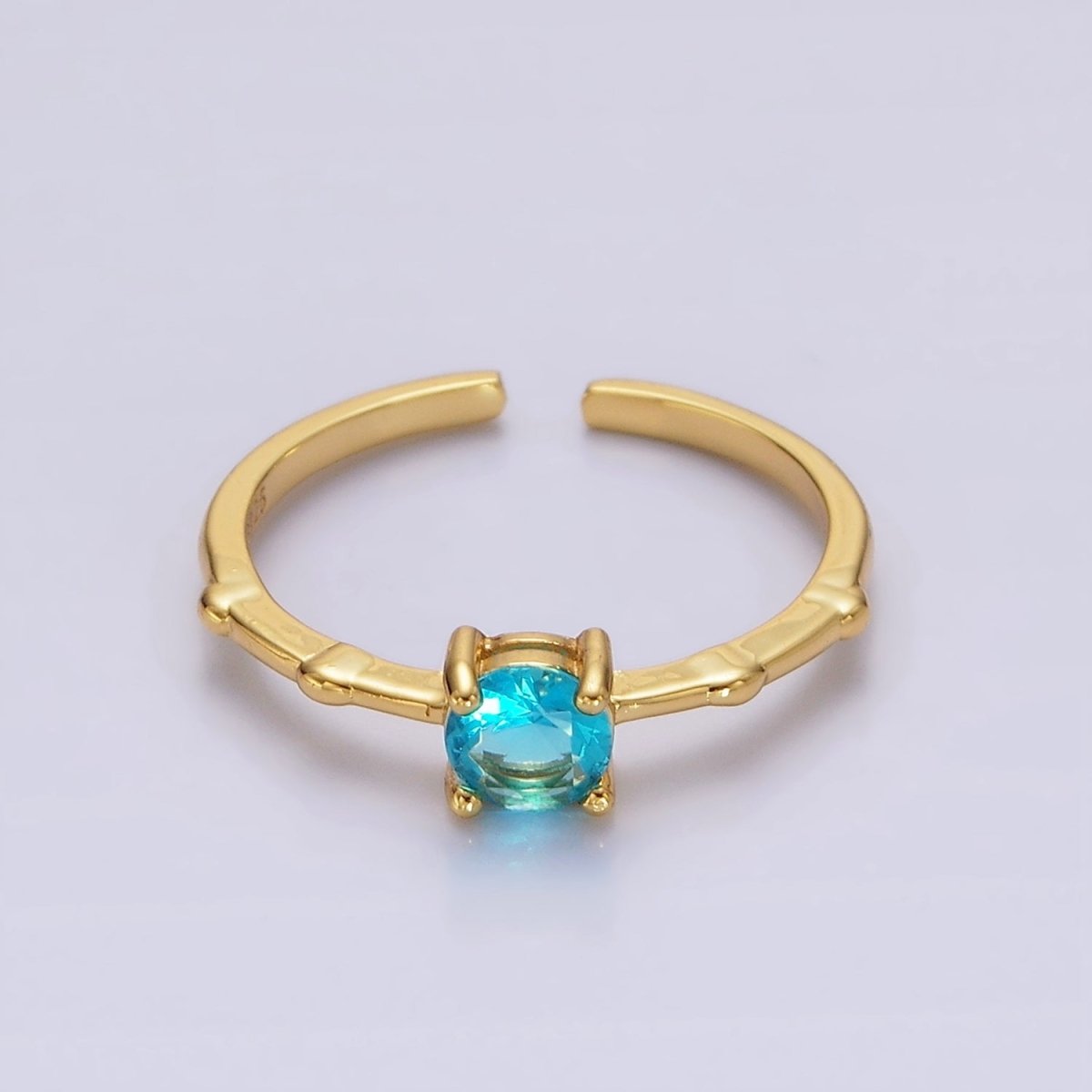 Gold Vermeil Cubic Zirconia CZ Birthstone Personalized Solitaire Bamboo Ring in Gold & Silver | O1006 - O1029