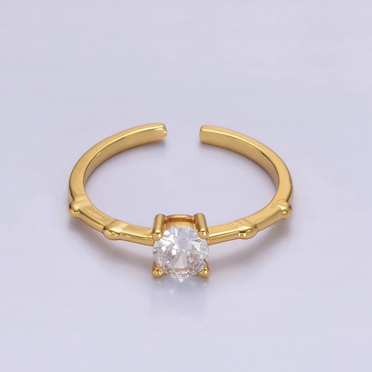 Gold Vermeil Cubic Zirconia CZ Birthstone Personalized Solitaire Bamboo Ring in Gold & Silver | O1006 - O1029