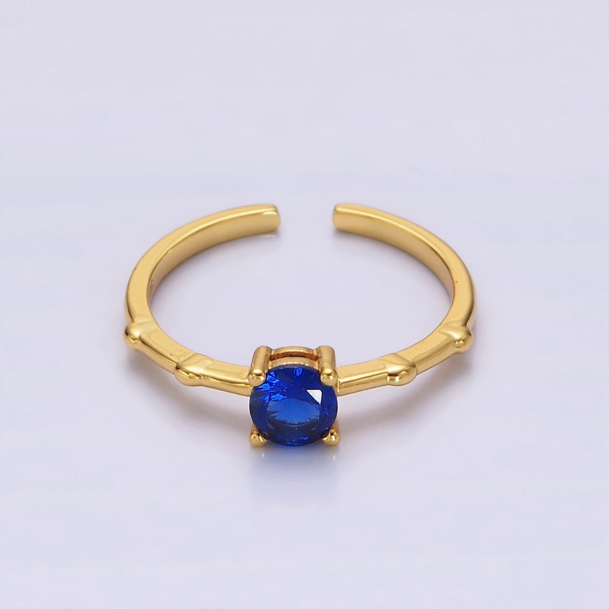 Gold Vermeil Cubic Zirconia CZ Birthstone Personalized Solitaire Bamboo Ring in Gold & Silver | O1006 - O1029