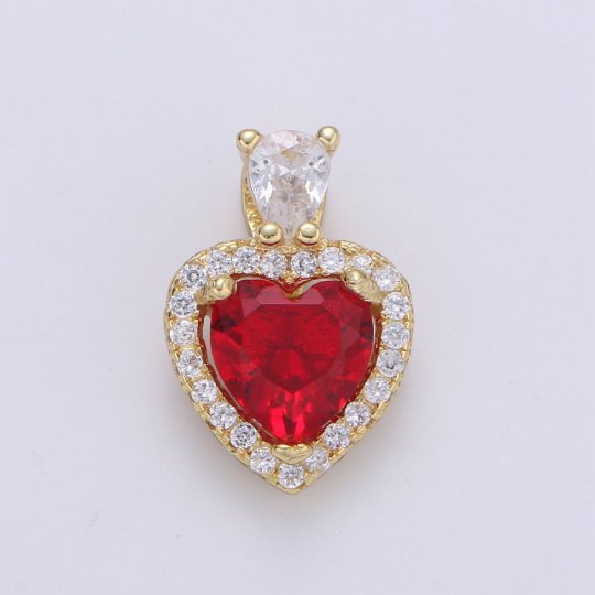 Gold Vermeil Heart Charm Cubic Heart Gem Pendant Micro Pave Love Charm Solitaire Heart Charm for Necklace Earring Bracelet Component SL-221 SL-222 SL-223 SL-224 SL-225 SL-226 SL-244