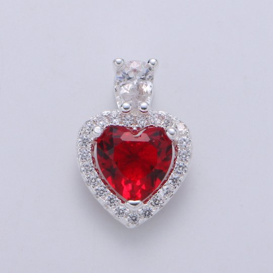 Gold Vermeil Heart Charm Cubic Heart Gem Pendant Micro Pave Love Charm Solitaire Heart Charm for Necklace Earring Bracelet Component SL-221 SL-222 SL-223 SL-224 SL-225 SL-226 SL-244