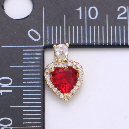 Gold Vermeil Heart Charm Cubic Heart Gem Pendant Micro Pave Love Charm Solitaire Heart Charm for Necklace Earring Bracelet Component SL-221 SL-222 SL-223 SL-224 SL-225 SL-226 SL-244