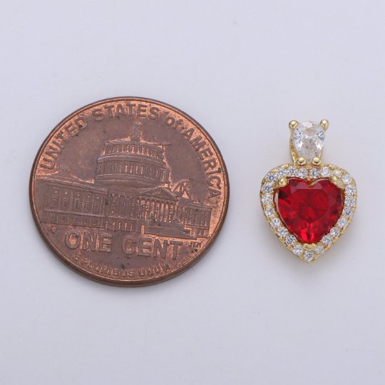 Gold Vermeil Heart Charm Cubic Heart Gem Pendant Micro Pave Love Charm Solitaire Heart Charm for Necklace Earring Bracelet Component SL-221 SL-222 SL-223 SL-224 SL-225 SL-226 SL-244