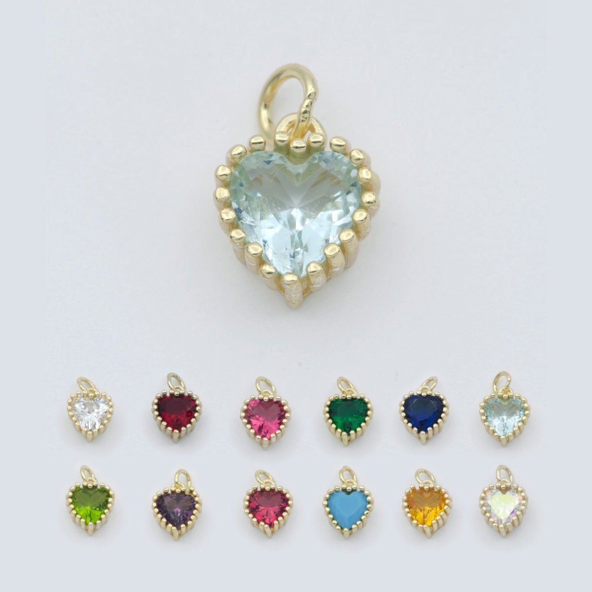 Gold Vermeil Heart CZ Charm - Birthstone add on charm cubic zirconia for Birthday Personalized jewelry SL-255~SL-266