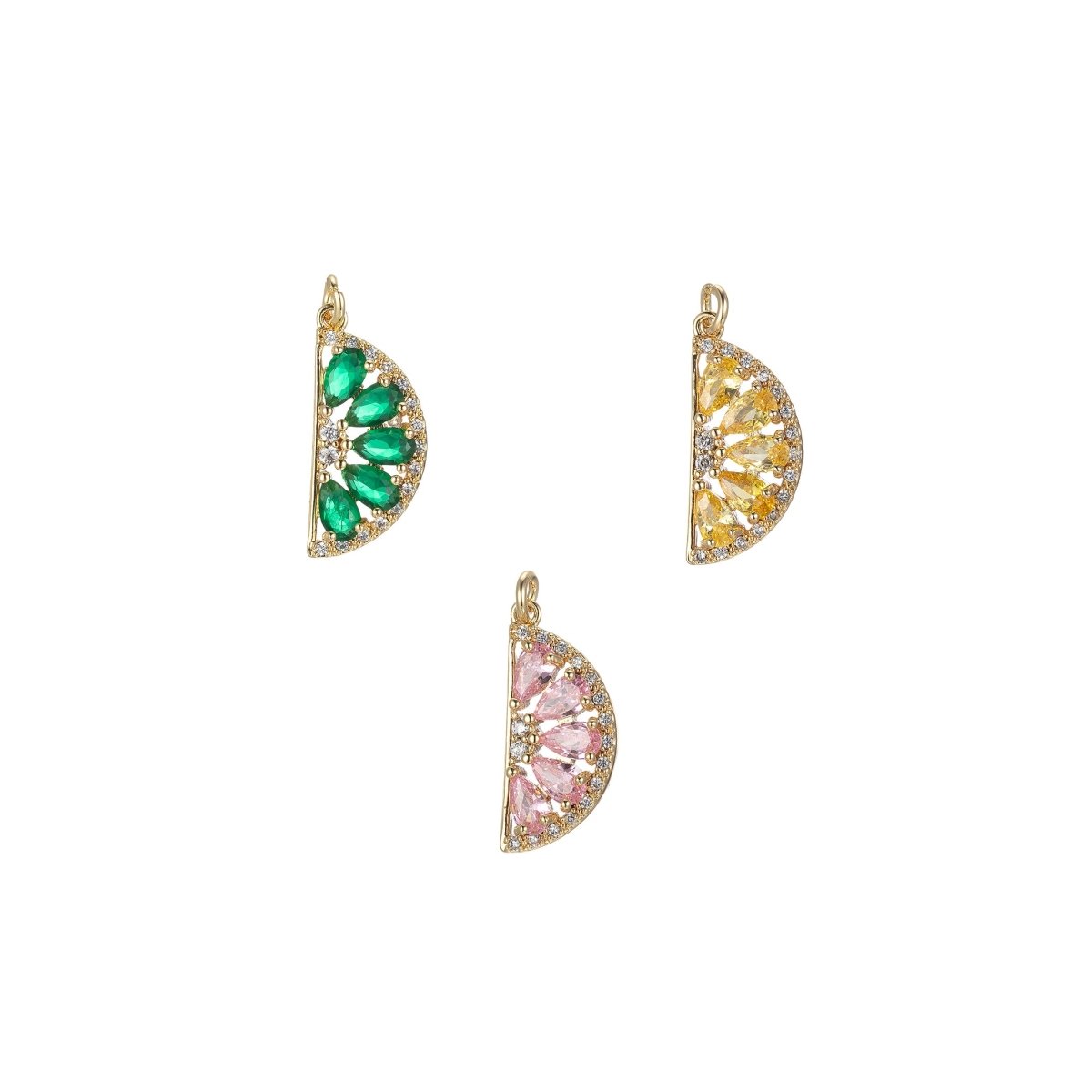 Gold Watermelon Charm Baguette Cubic Half Circle Oval Pendant Dangle Charms for Necklace Earring Supply Component E-851 E-852 E-853