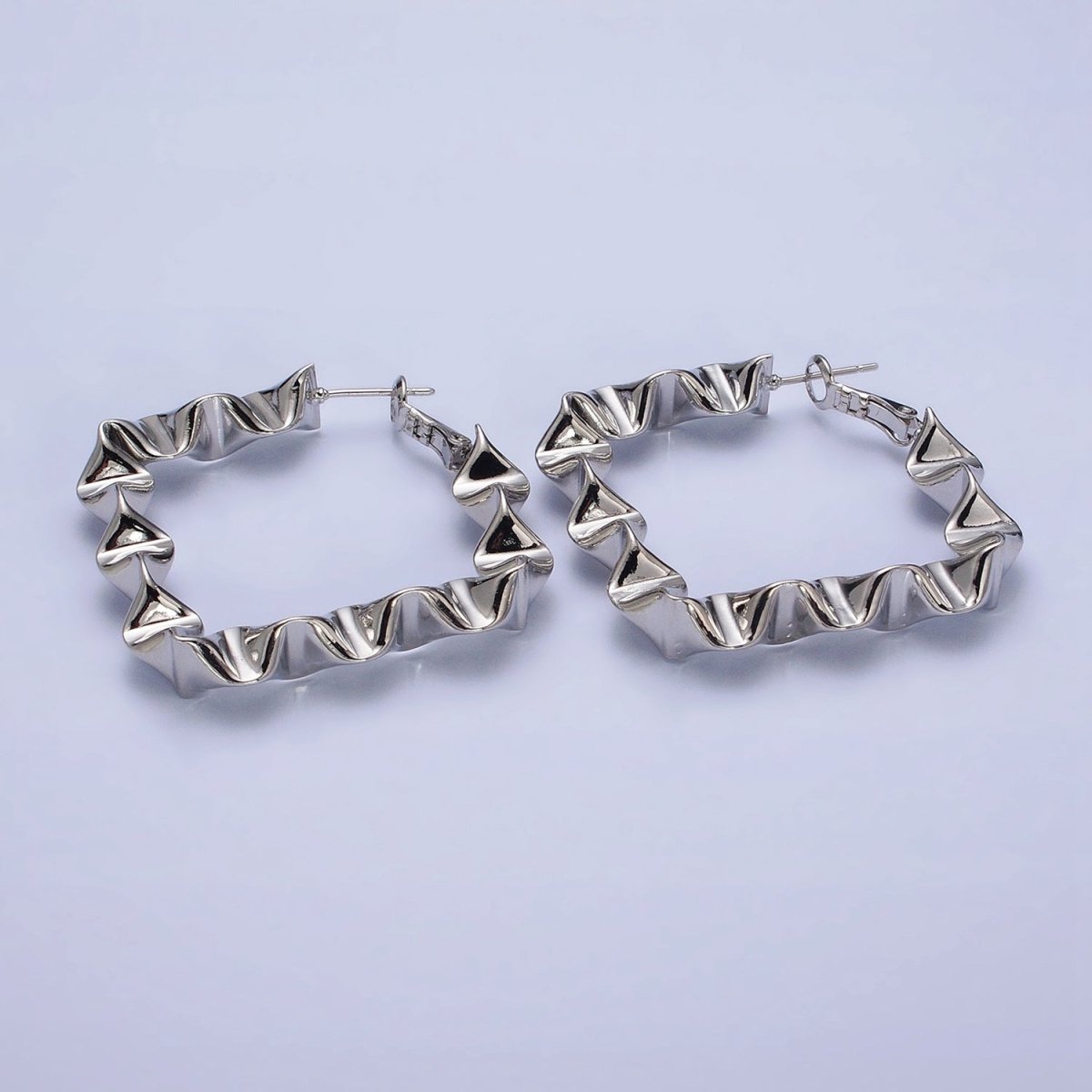 Gold Wavy Rhombus Hoops Lever Back Hoops Statement Gold Hoops 16K Gold Filled Earring 41mm AD996 AD997