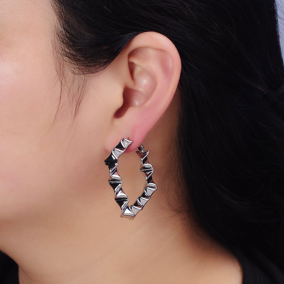 Gold Wavy Rhombus Hoops Lever Back Hoops Statement Gold Hoops 16K Gold Filled Earring 41mm AD996 AD997