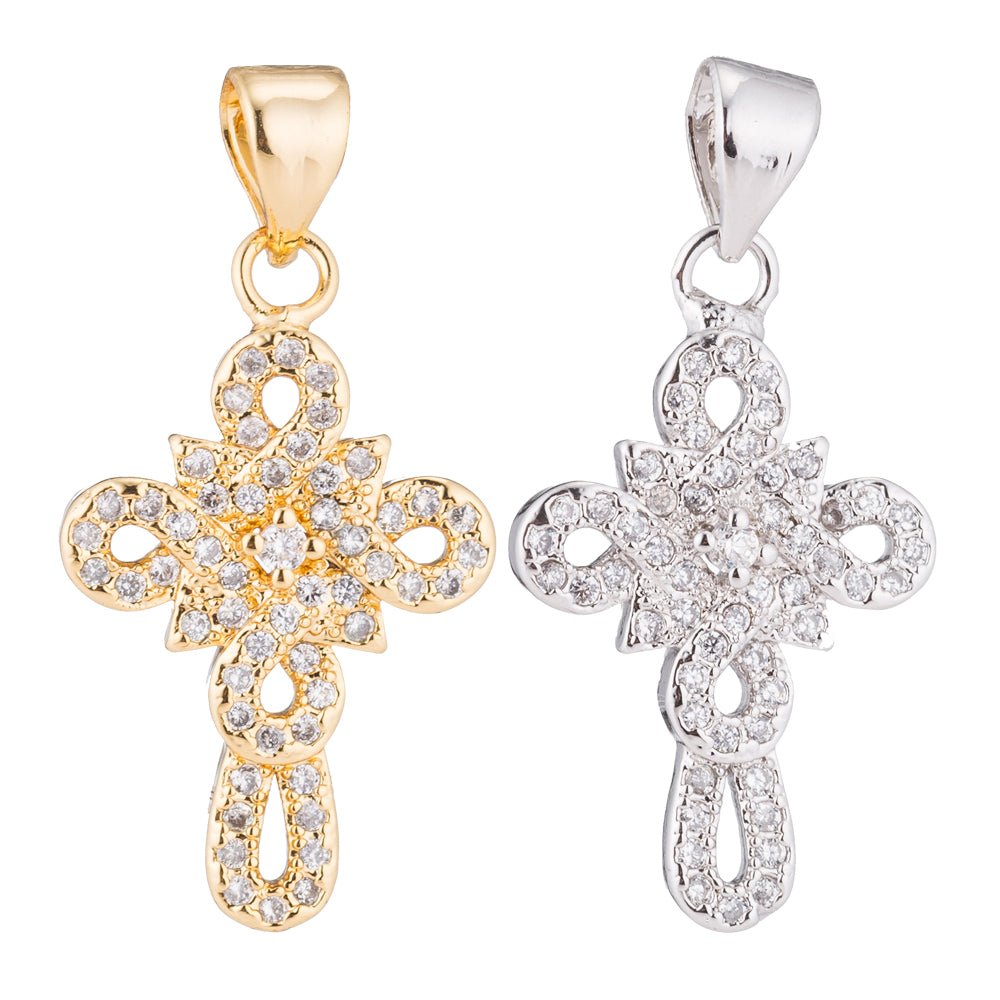 Gold / White Gold Cross, Jesus, Faith, Love, Hope, Peace, Dangle, Church Cubic Zirconia Necklace Pendant Charm Bead Bails Findings for Jewelry Making H-407