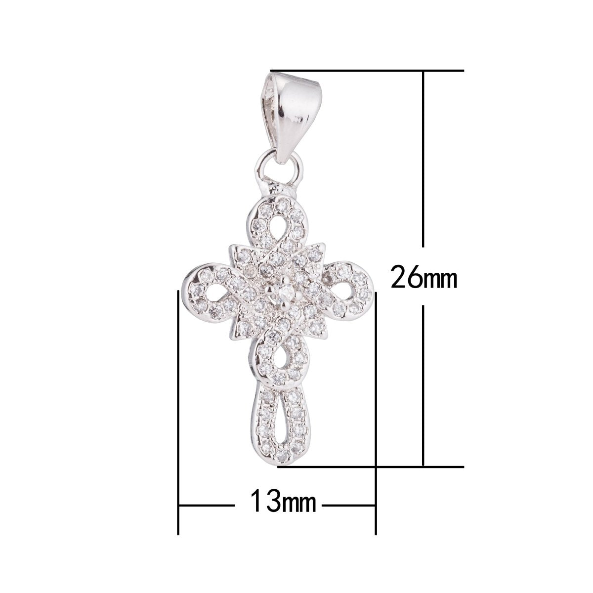 Gold / White Gold Cross, Jesus, Faith, Love, Hope, Peace, Dangle, Church Cubic Zirconia Necklace Pendant Charm Bead Bails Findings for Jewelry Making H-407