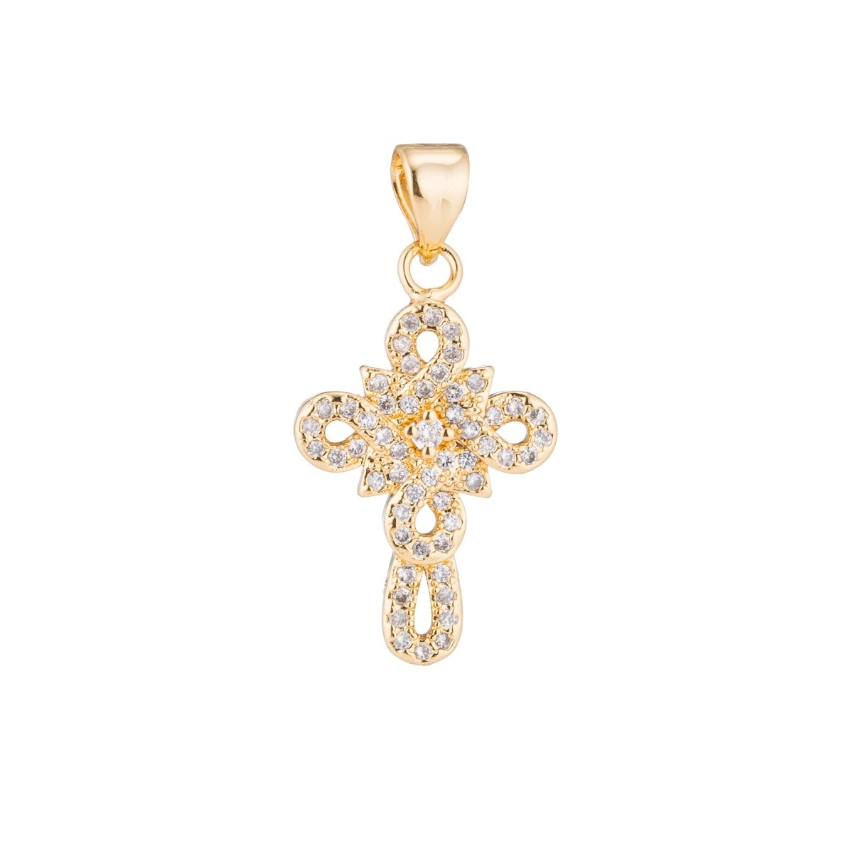 Gold / White Gold Cross, Jesus, Faith, Love, Hope, Peace, Dangle, Church Cubic Zirconia Necklace Pendant Charm Bead Bails Findings for Jewelry Making H-407