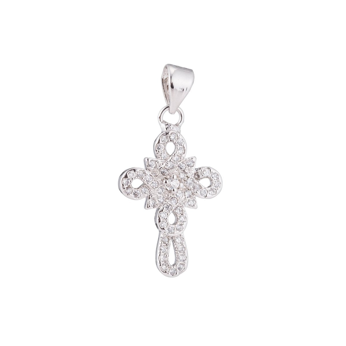Gold / White Gold Cross, Jesus, Faith, Love, Hope, Peace, Dangle, Church Cubic Zirconia Necklace Pendant Charm Bead Bails Findings for Jewelry Making H-407