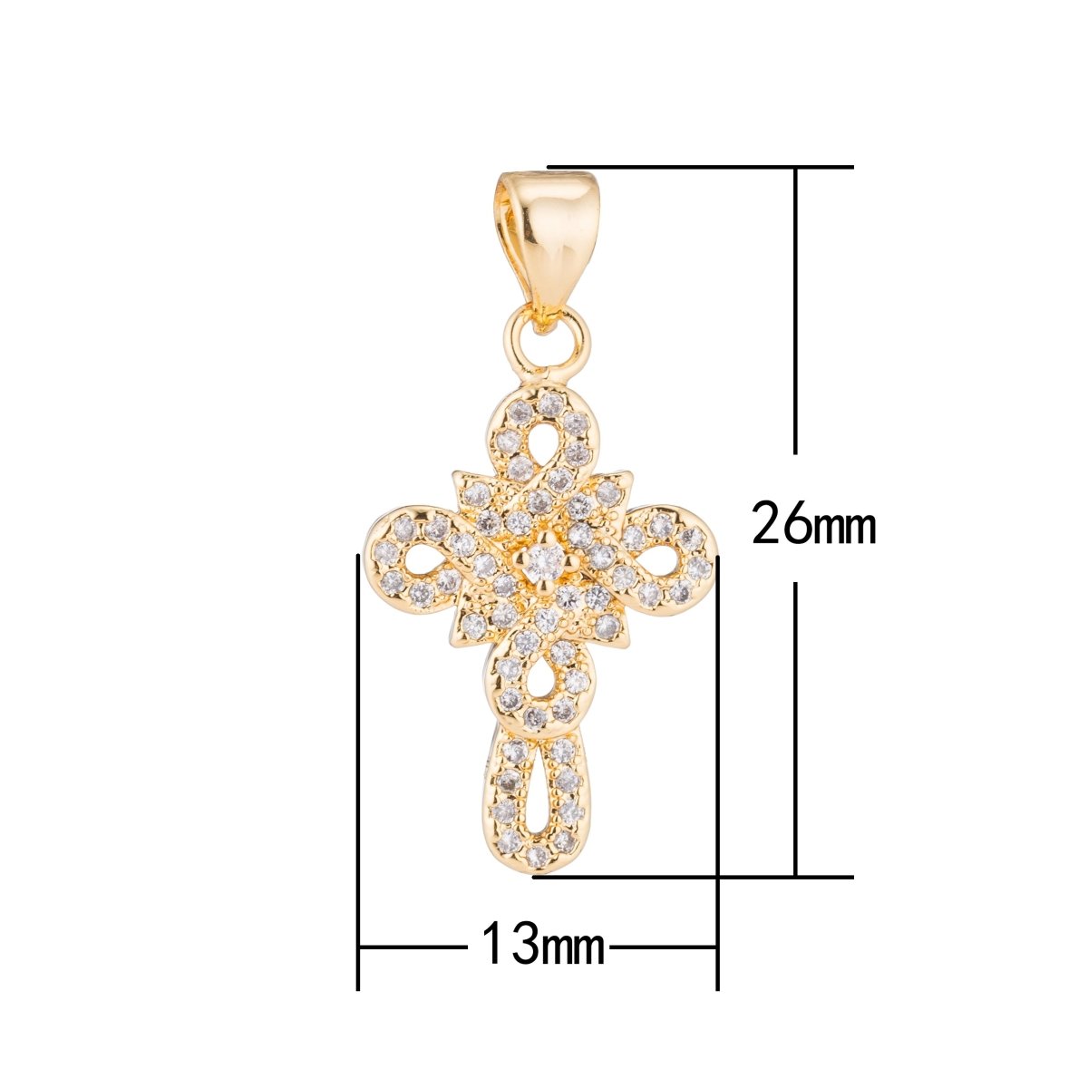 Gold / White Gold Cross, Jesus, Faith, Love, Hope, Peace, Dangle, Church Cubic Zirconia Necklace Pendant Charm Bead Bails Findings for Jewelry Making H-407