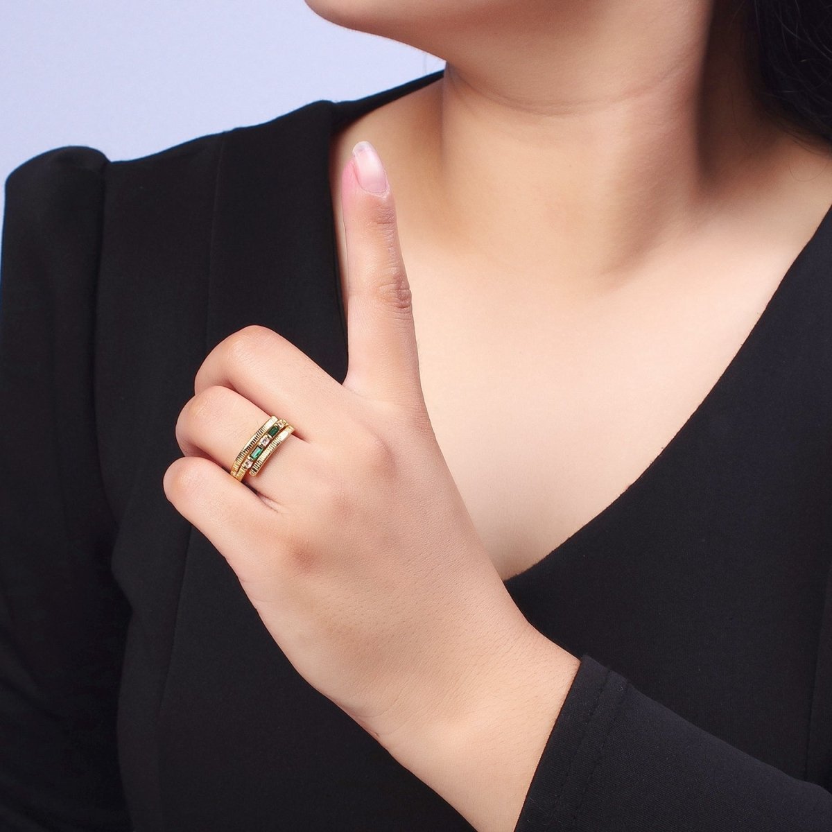 Gold Wrap Ring Clear Baguette Ring Green Baguette Ring Open Adjustable Jewelry O-1986  O-1987