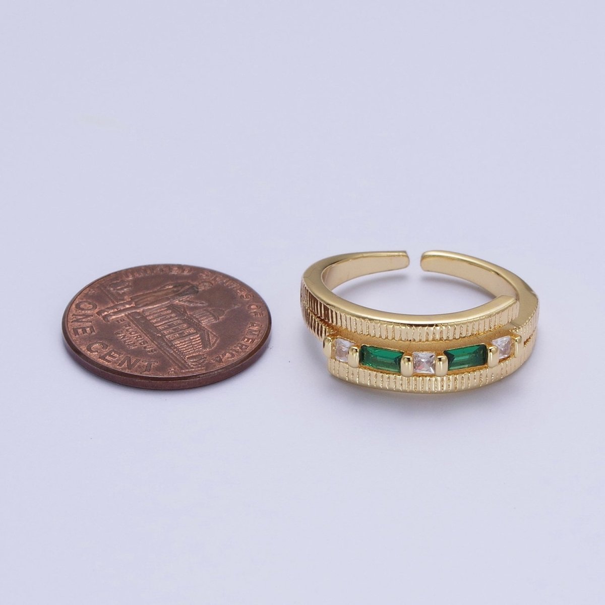 Gold Wrap Ring Clear Baguette Ring Green Baguette Ring Open Adjustable Jewelry O-1986  O-1987