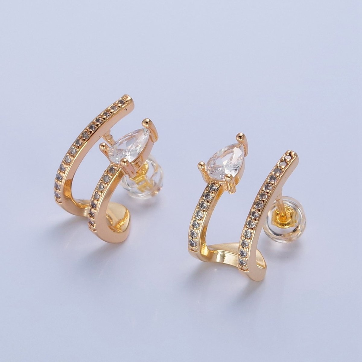 Gold Wrap Stud Earring with Tear Drop CZ Stone T-460 - DLUXCA