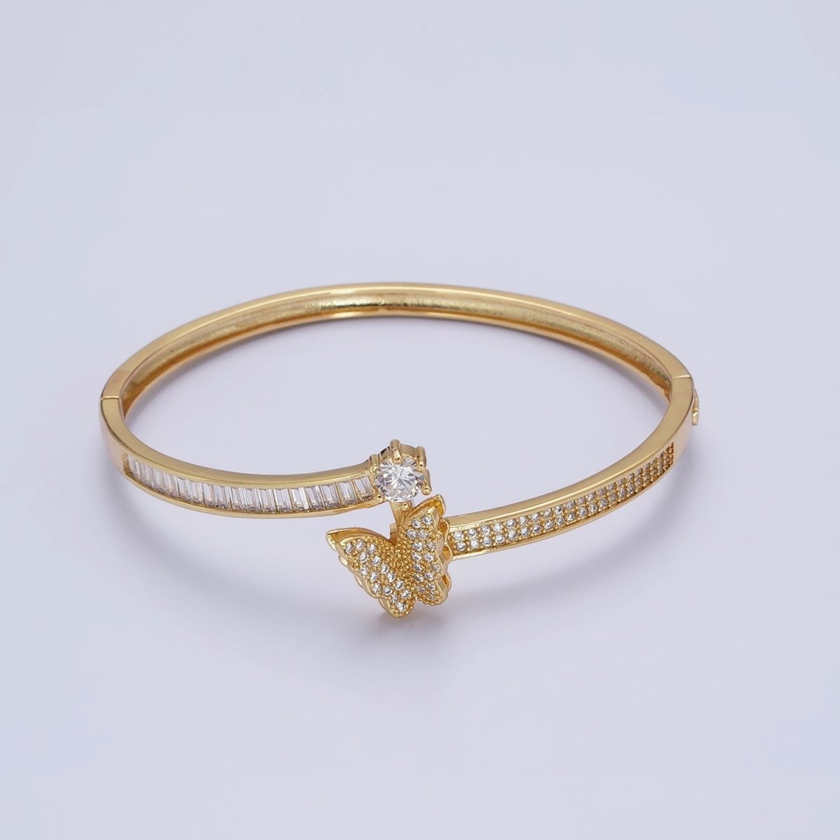 Gold Wrist Bangle Cubic Butterfly Bracelet Baguette Cz Silver Single Mariposa Bracelet | WA-1692 WA-1693 Clearance Pricing