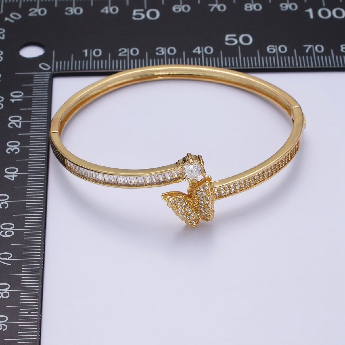 Gold Wrist Bangle Cubic Butterfly Bracelet Baguette Cz Silver Single Mariposa Bracelet | WA-1692 WA-1693 Clearance Pricing