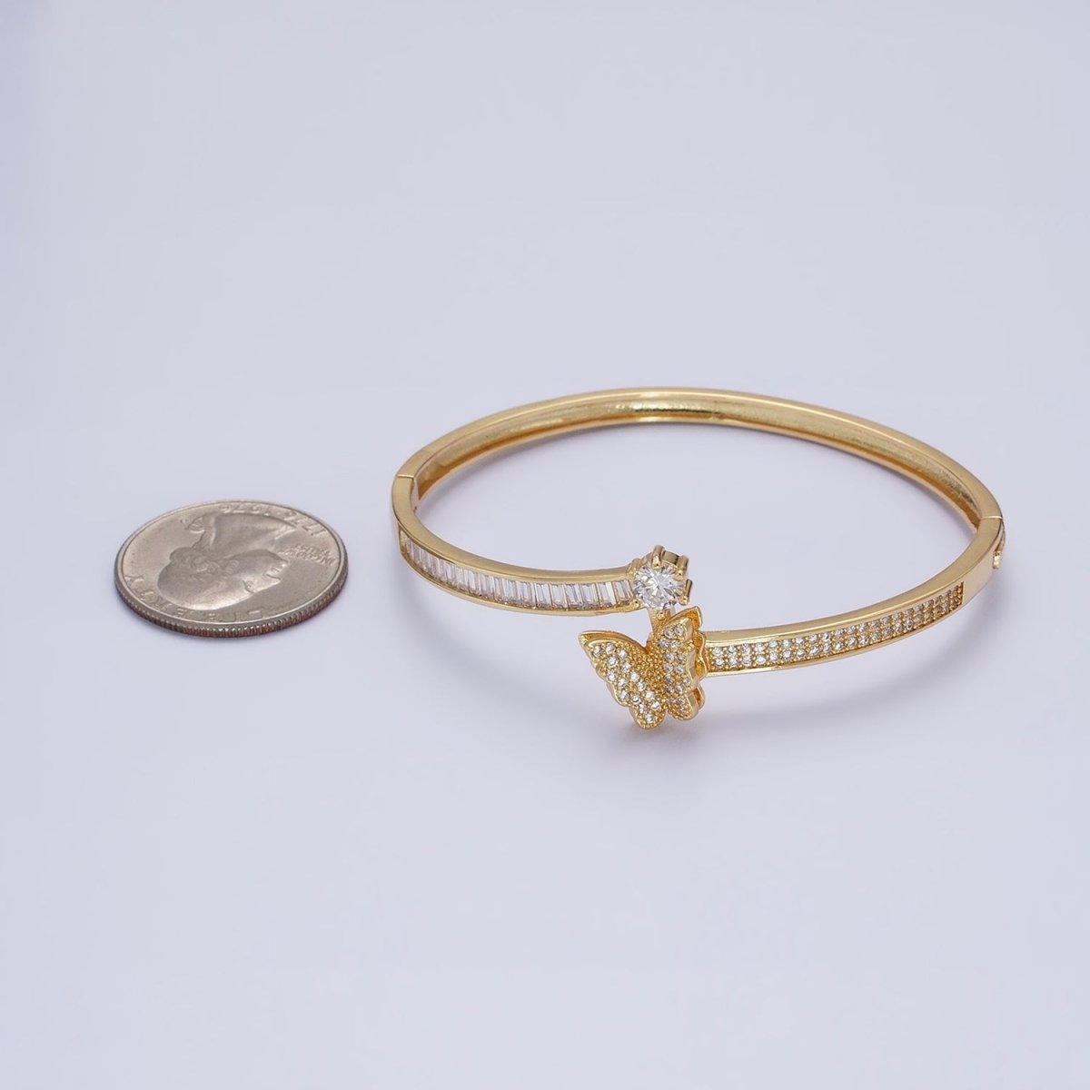 Gold Wrist Bangle Cubic Butterfly Bracelet Baguette Cz Silver Single Mariposa Bracelet | WA-1692 WA-1693 Clearance Pricing