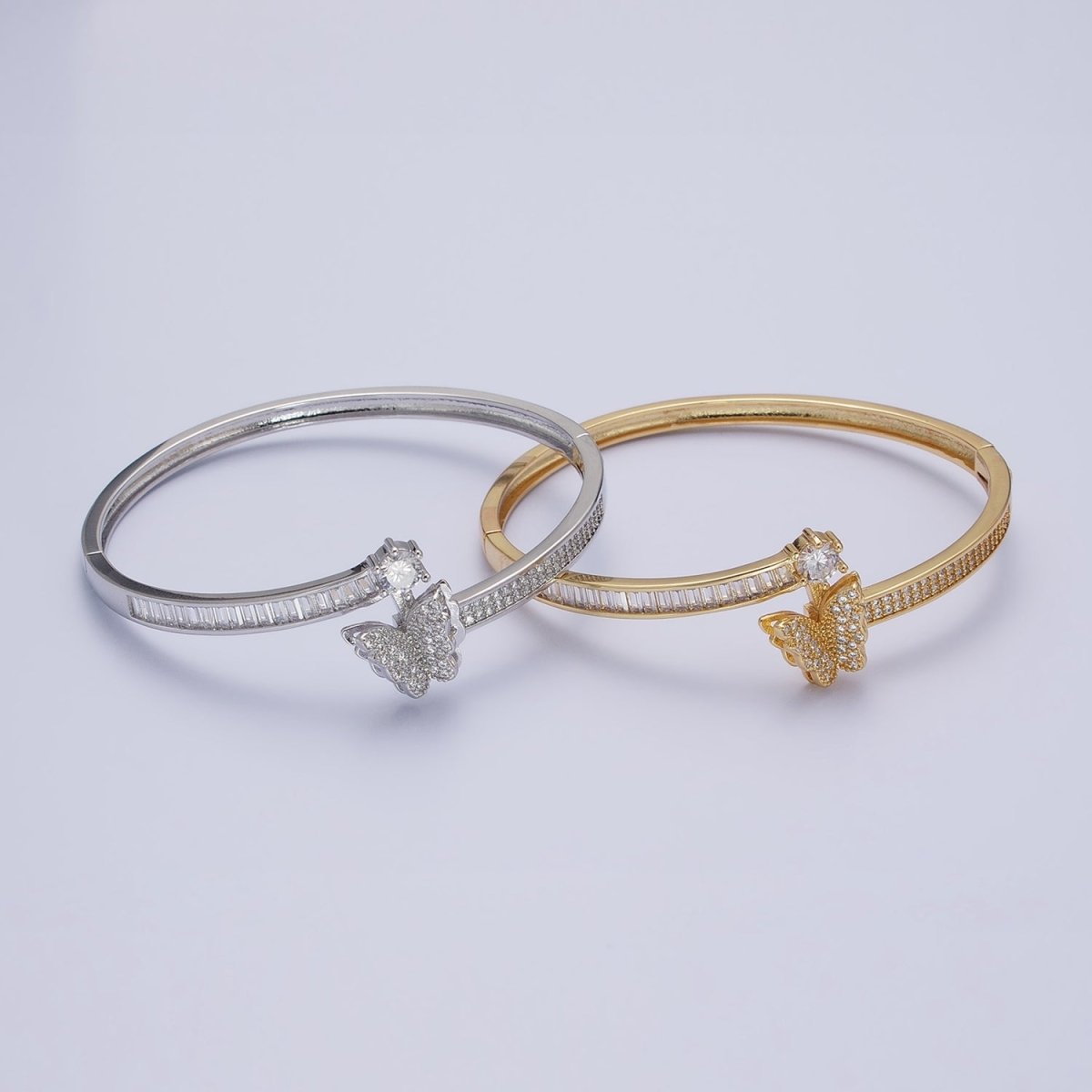 Gold Wrist Bangle Cubic Butterfly Bracelet Baguette Cz Silver Single Mariposa Bracelet | WA-1692 WA-1693 Clearance Pricing