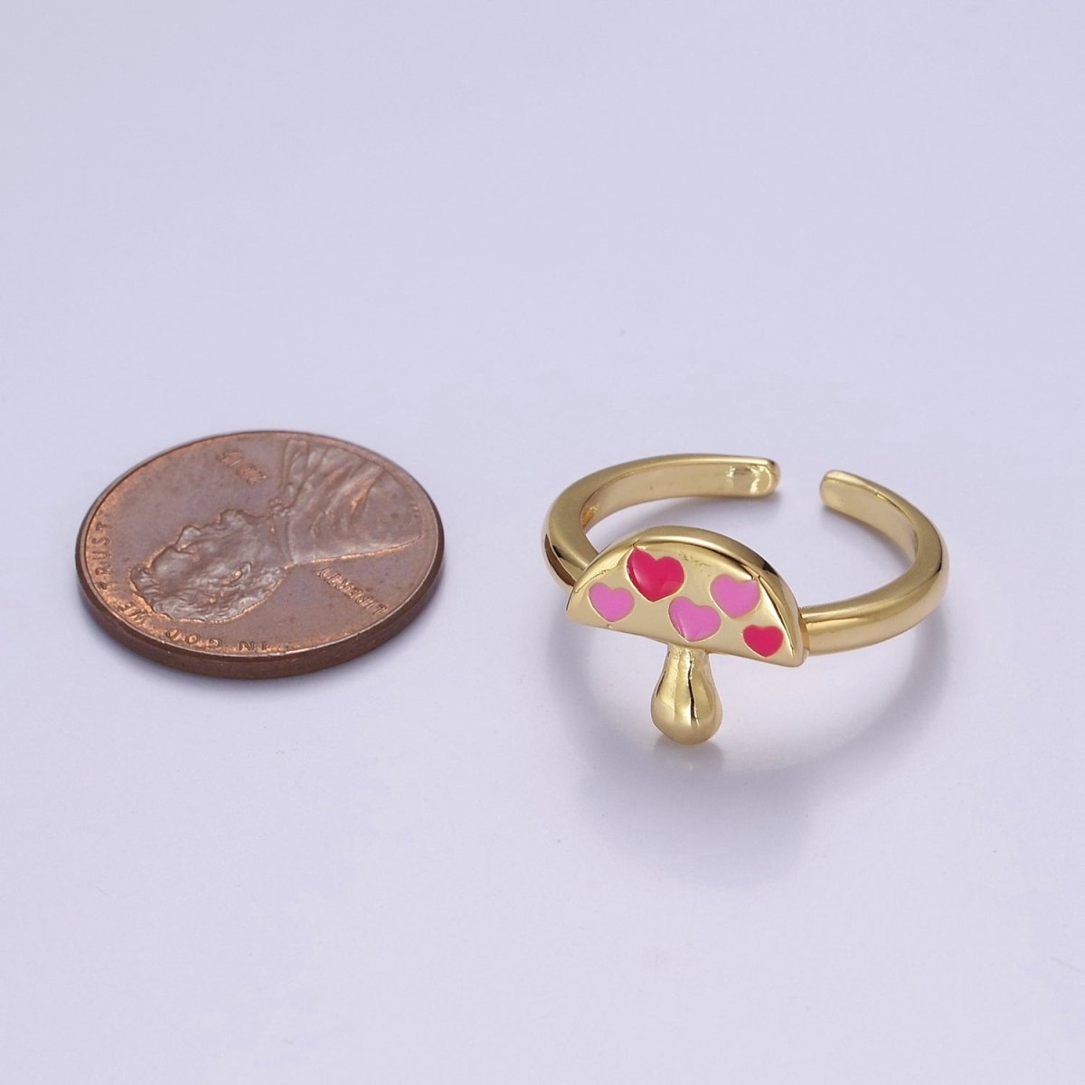 Gold y2k Mushroom Ring, Open Adjustable Ring, Women Ring O-2162 - DLUXCA