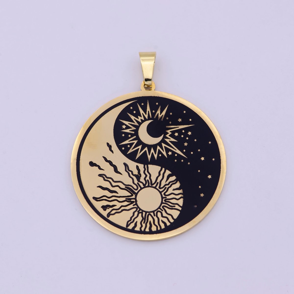 Gold Yin Yang Pendant Sun Moon Buddhism Stars Day Night Celestial Jewelry Medallion J-321 J-322