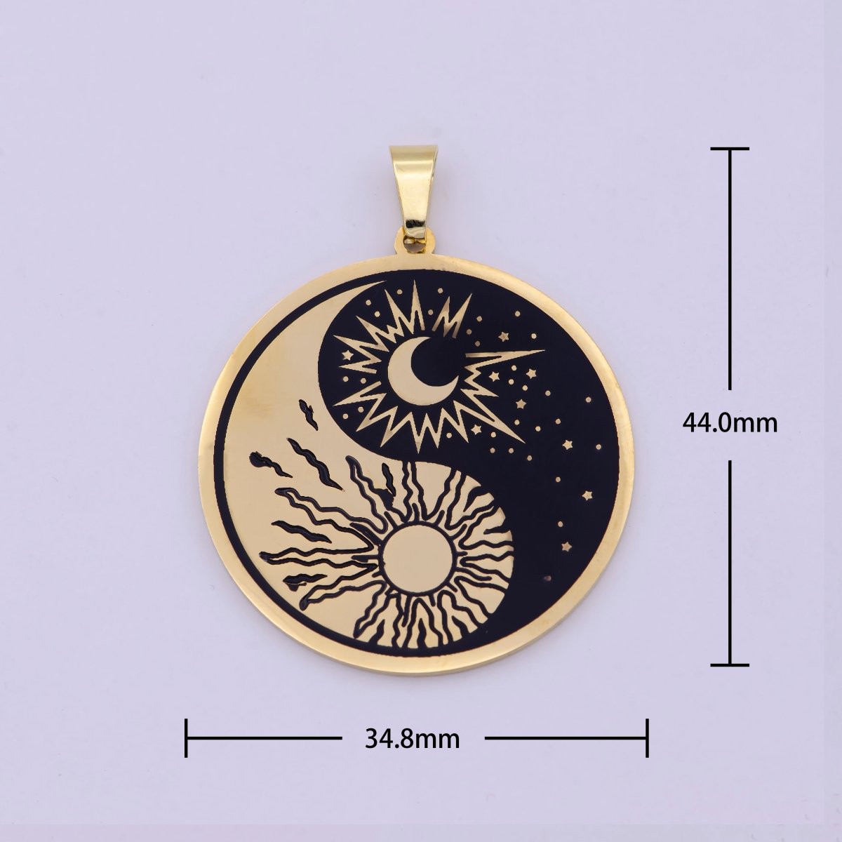 Gold Yin Yang Pendant Sun Moon Buddhism Stars Day Night Celestial Jewelry Medallion J-321 J-322