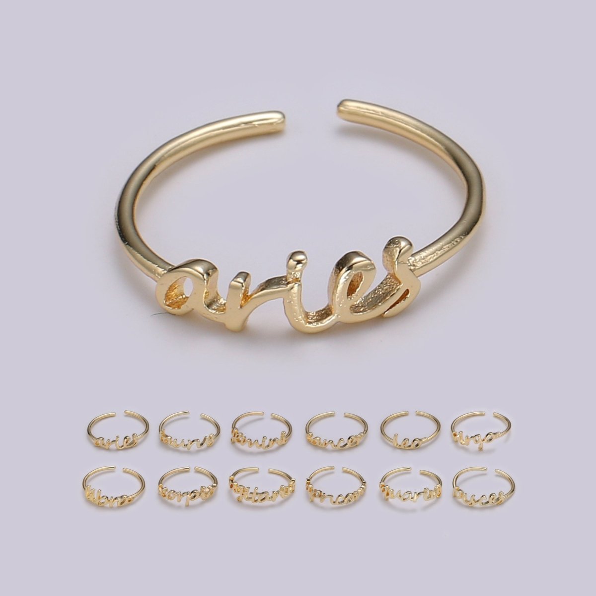 Gold Zodiac Ring Words Gold Ring, Astrology Horoscope Ring Birthday Personalized Gift Open Adjustable Ring for Stacking Ring Midi Ring R-422-R-433