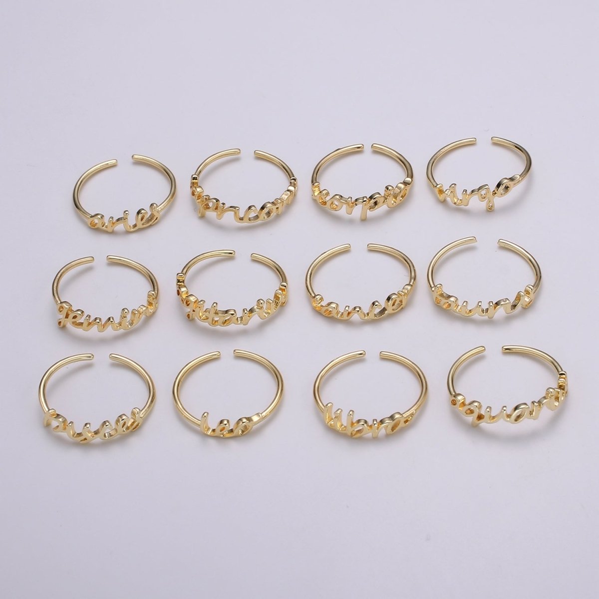 Gold Zodiac Ring Words Gold Ring, Astrology Horoscope Ring Birthday Personalized Gift Open Adjustable Ring for Stacking Ring Midi Ring R-422-R-433