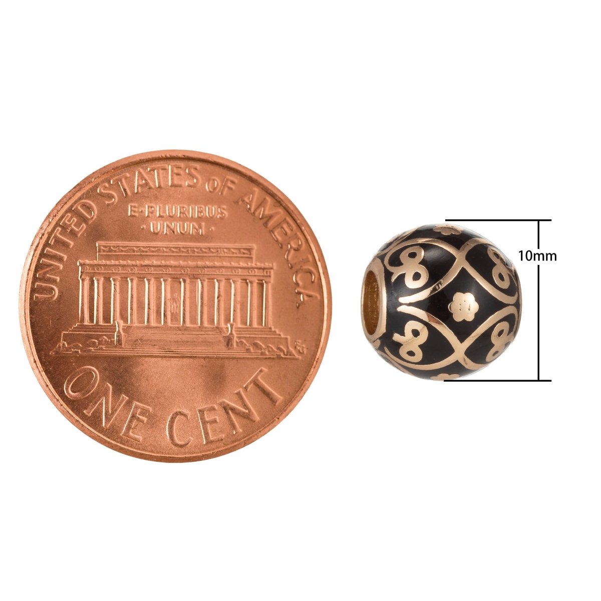 Golden Ancient Ornament on Black Beads Ball, Gold Filled Geometric Round Ball Shape Jewelry Making Beads B-348