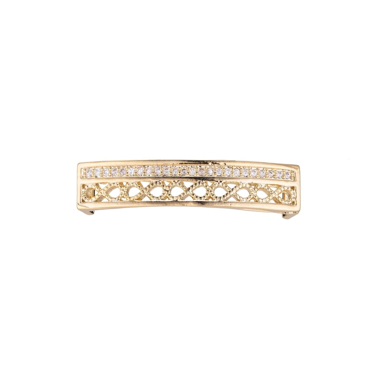 Golden Cross Bar Bracelet Connector, Elegant Micro Pave CZ Charm, Minimalist Chic Weaved Loop Necklace Pendant for Jewelry Making F-745 - DLUXCA