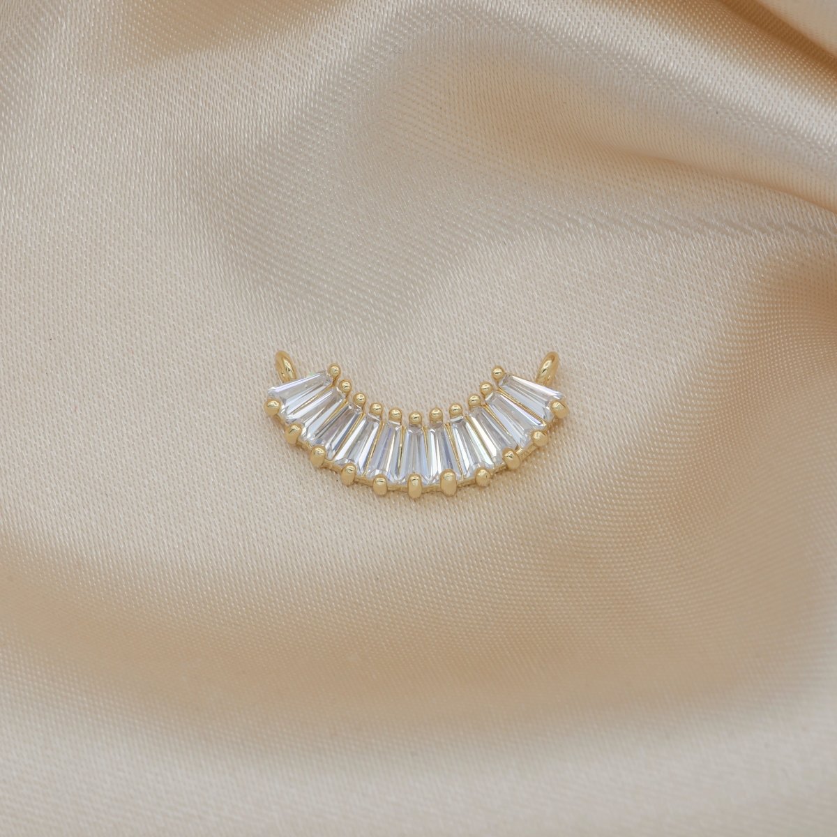 Golden Crystal Curvy Plate Frame Connectors CZ Simple Geometric Plain Gold Jewelry Supply Component GP-347